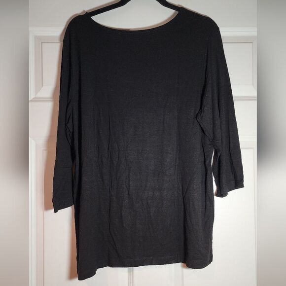 Josephine Chaus Black 3/4 Sleeve Top L Has Some Wash Wear - Picture 4 of 4